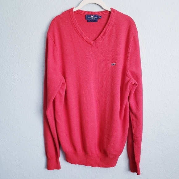 Vineyard Vines Red Cashmere Blend V-neck Sweater - Picture 1 of 6